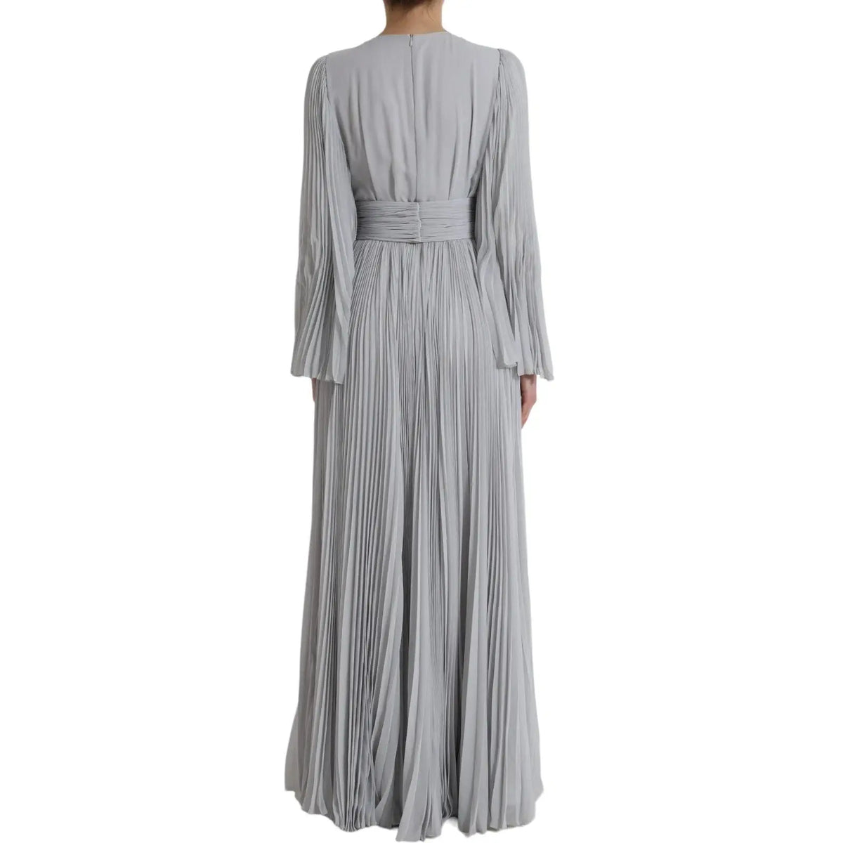 Robe maxi plissée grise claire dolce & gabbana en polyester à manches longues et taille cintrée