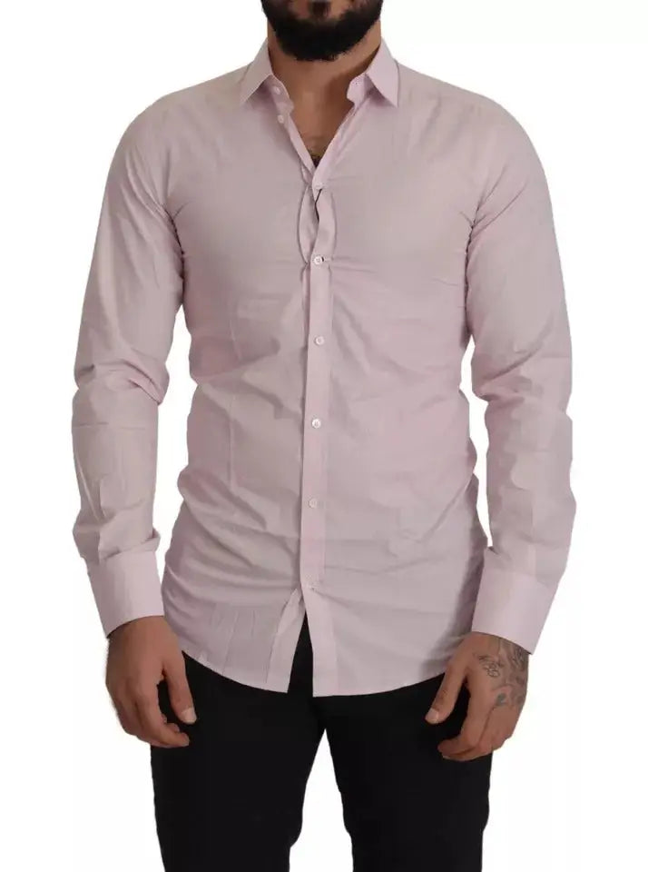 Chemise slim fit rose clair en coton dolce gabbana à manches longues col classique boutonnée pour homme formel