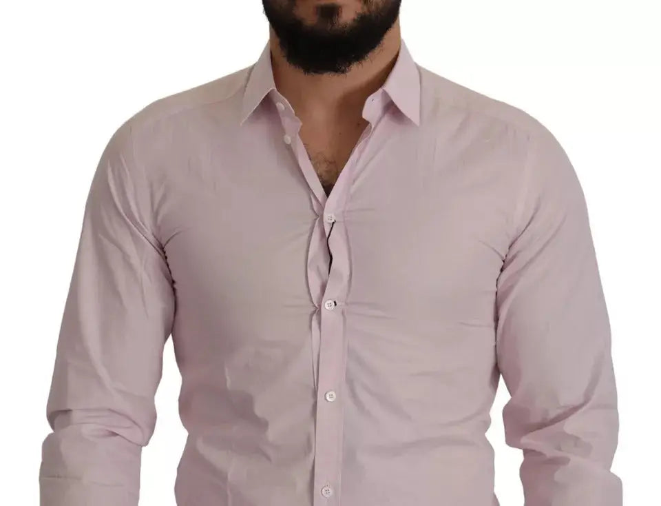 Chemise habillée homme dolce & gabbana slim rose clair en coton avec col classique et boutons blancs