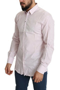 Chemise formelle dolce & gabbana en coton rose clair à manches longues avec col classique et boutonnage frontal