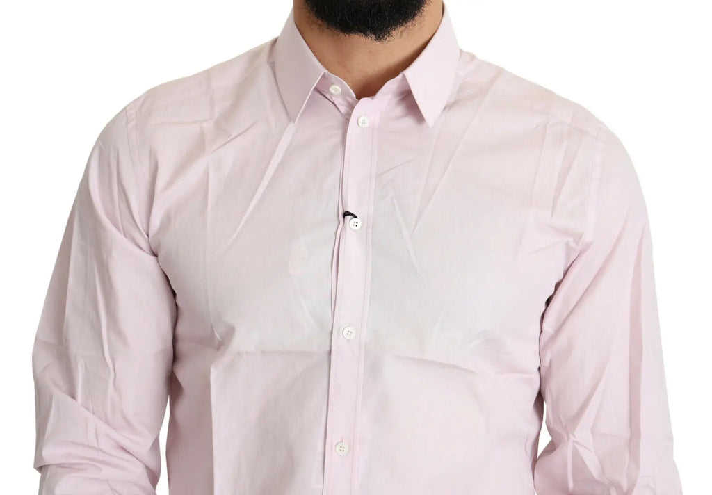 Chemise formelle dolce & gabbana en coton rose clair avec col classique et boutons blancs manches longues