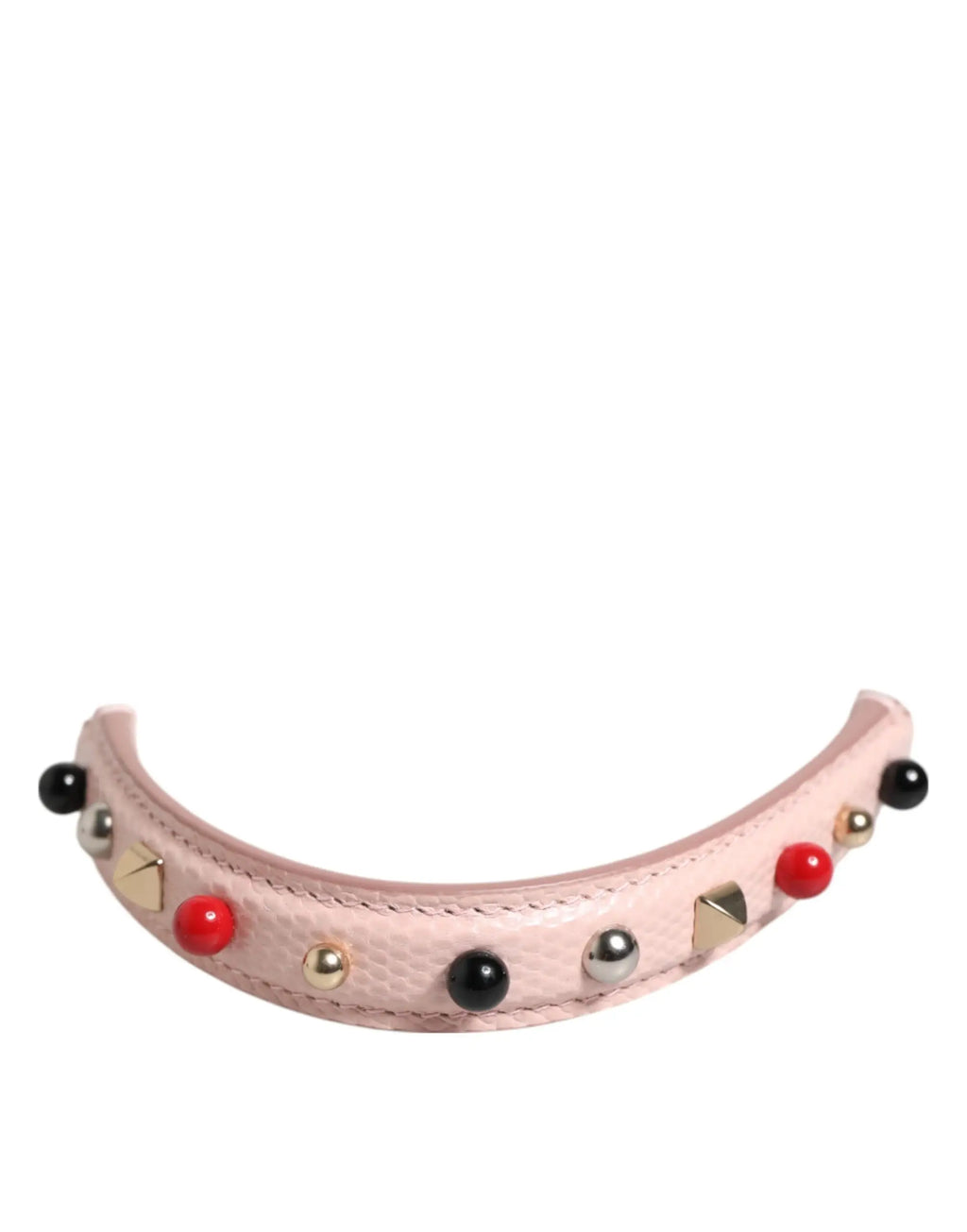 Rosa choker en cuir orné de clous rouges noirs et dorés pour sac à main dolce & gabbana light pink