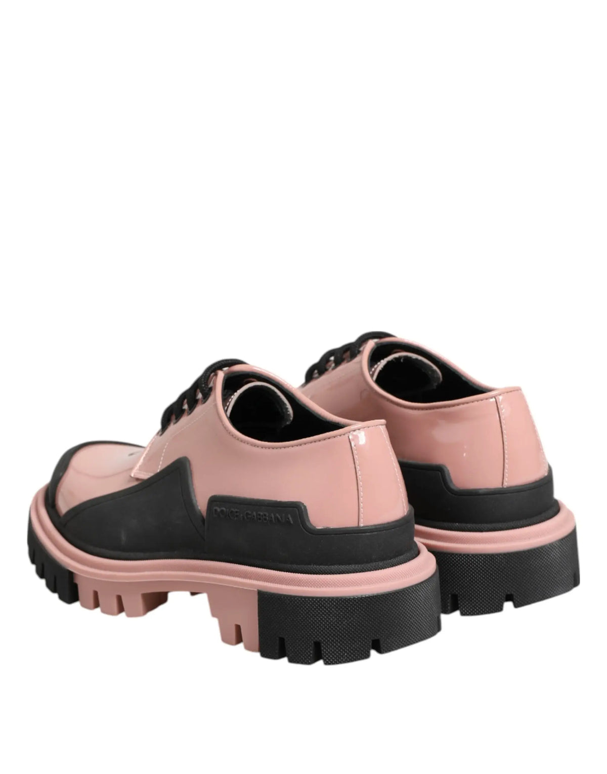 Dolce & gabbana chaussures à lacets en cuir verni rose poudré et noir avec semelle épaisse texturée