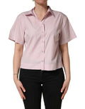 Chemise courte à manches courtes en coton rose pâle dolce & gabbana avec col classique et boutons