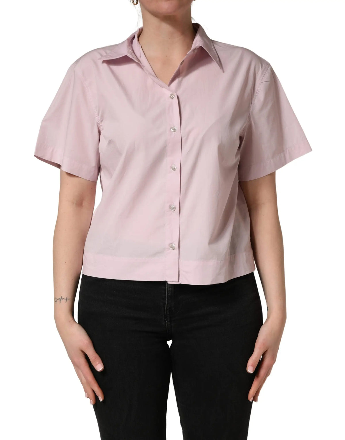 Blouse dolce & gabbana rose clair en coton avec col classique et manches courtes boutonnées
