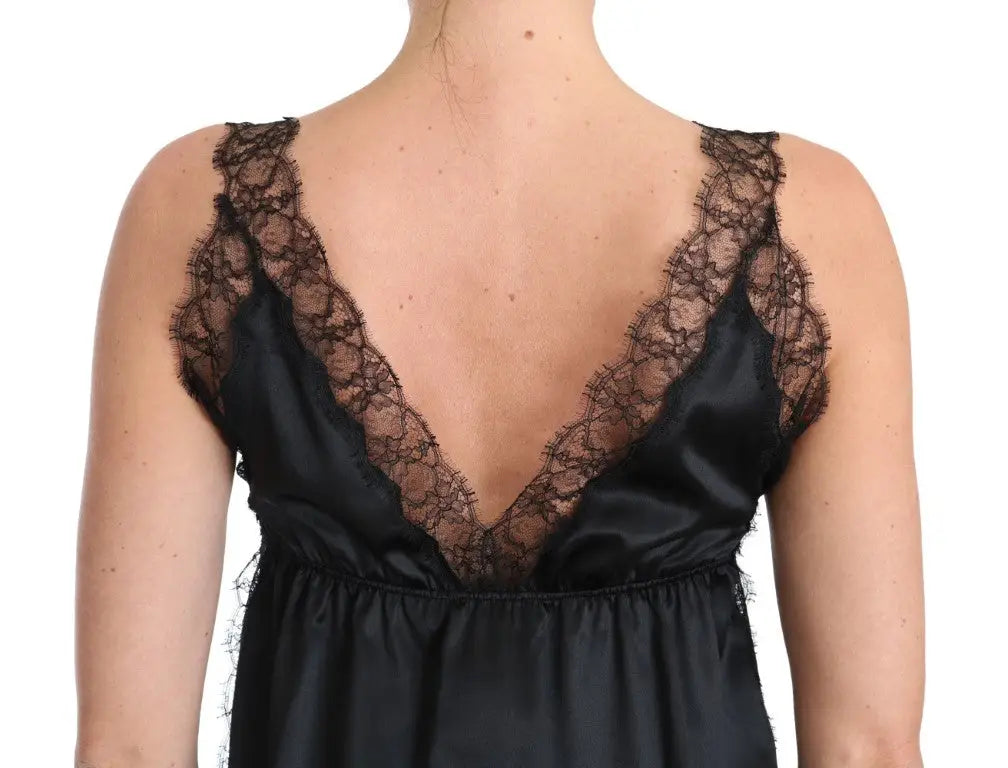 Nuisette noire en satin dolce gabbana avec dentelle délicate aux bretelles et au décolleté en soie stretch