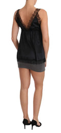 Robe nuisette noire en satin avec dentelle et ourlet gris dolce gabbana lingerie cami en soie stretch