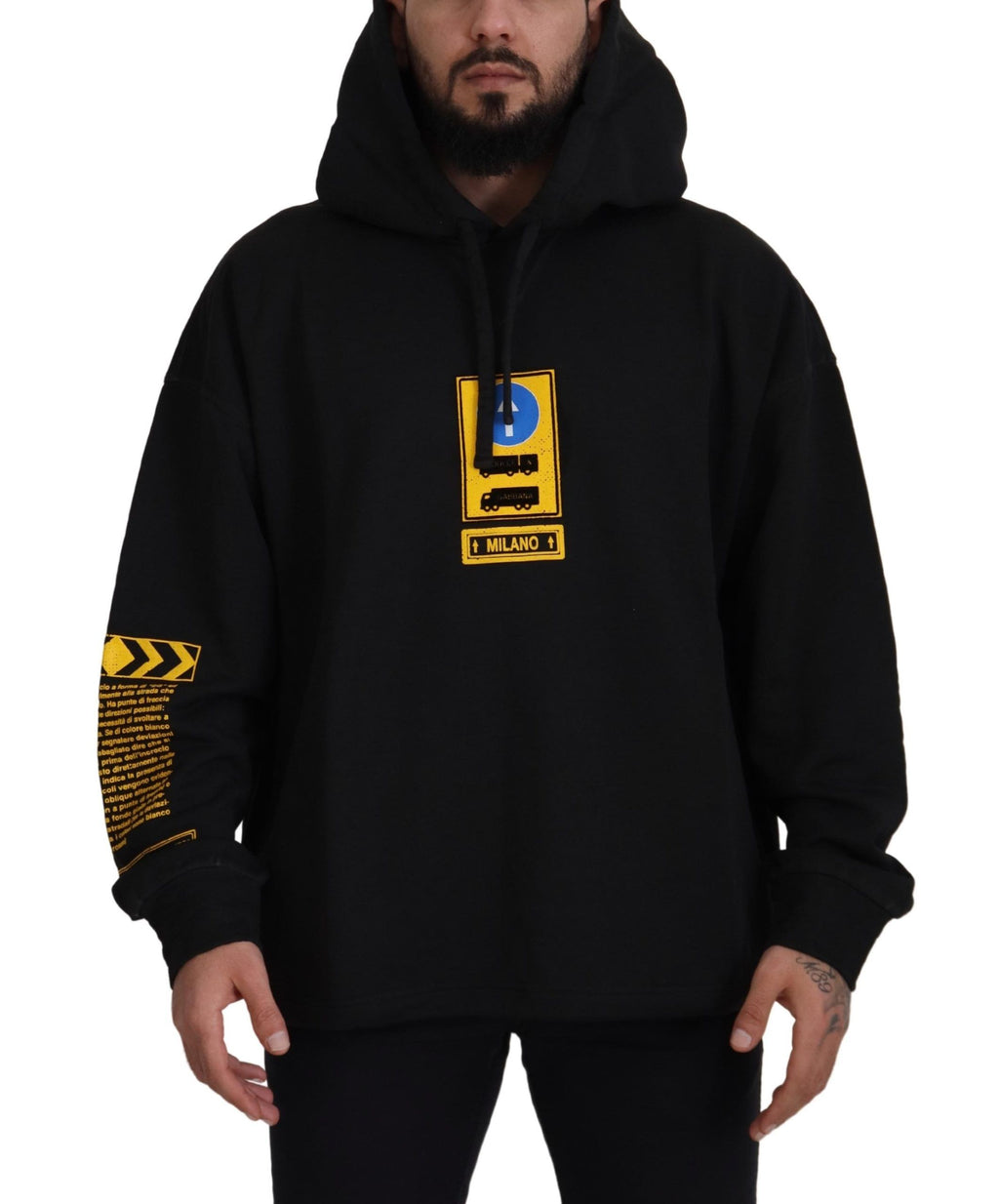 Sweat à capuche en coton noir Dolce & Gabbana avec logo DG Shield, style décontracté et moderne.