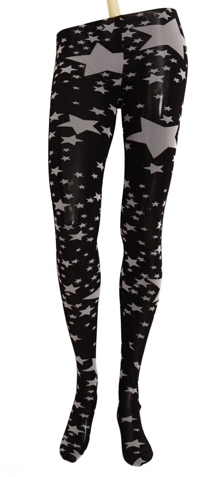 Bas nylon Dolce & Gabbana à imprimé étoiles noir et blanc, collants élégants en nylon avec motif étoilé.