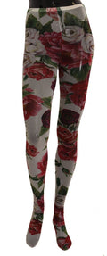 Collants en nylon blancs Dolce & Gabbana avec motif floral, transparents et élégants, parfaits pour une tenue sophistiquée.