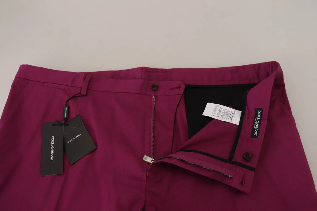 Pantalon dolce & gabbana magenta en coton avec logo dg, bordures noires et fermetures à boutons