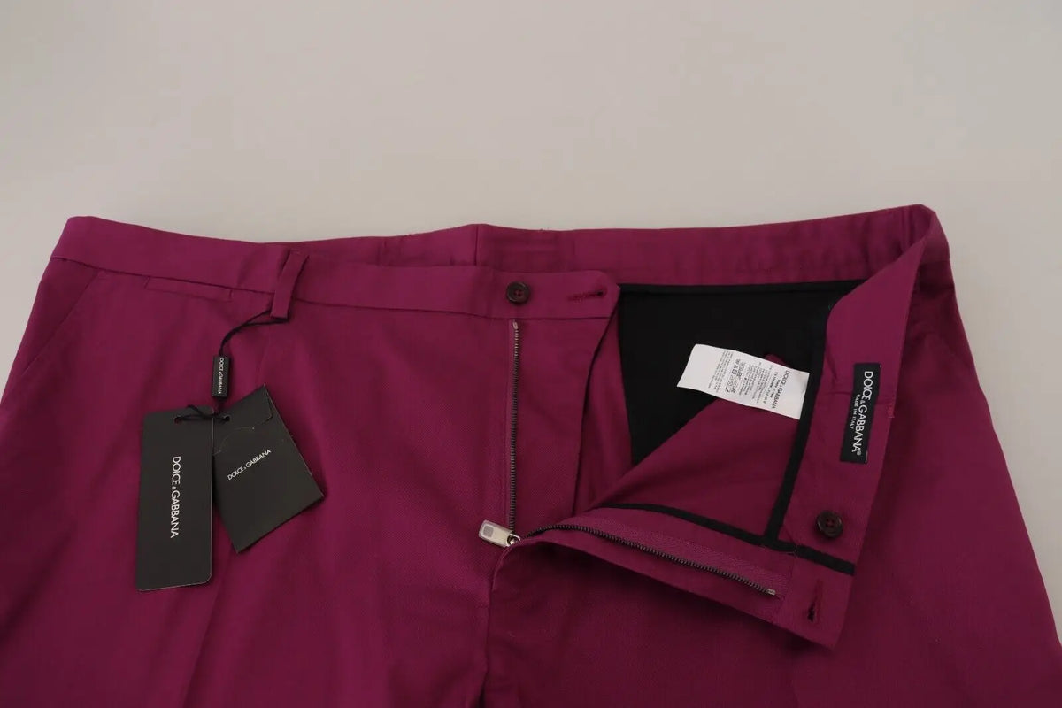 Pantalon dolce & gabbana magenta en coton avec logo dg, bordures noires et fermetures à boutons