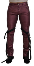 Jeans décontractés dolce & gabbana pour homme en coton magenta avec finition métallique mauve et accents de sangles noires