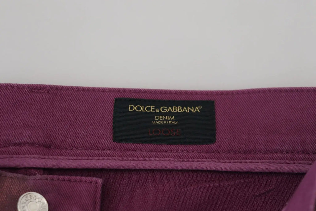 Ceinture en denim violet dolce & gabbana avec étiquette noire made in italy jean décontracté en coton magenta homme coupe ample