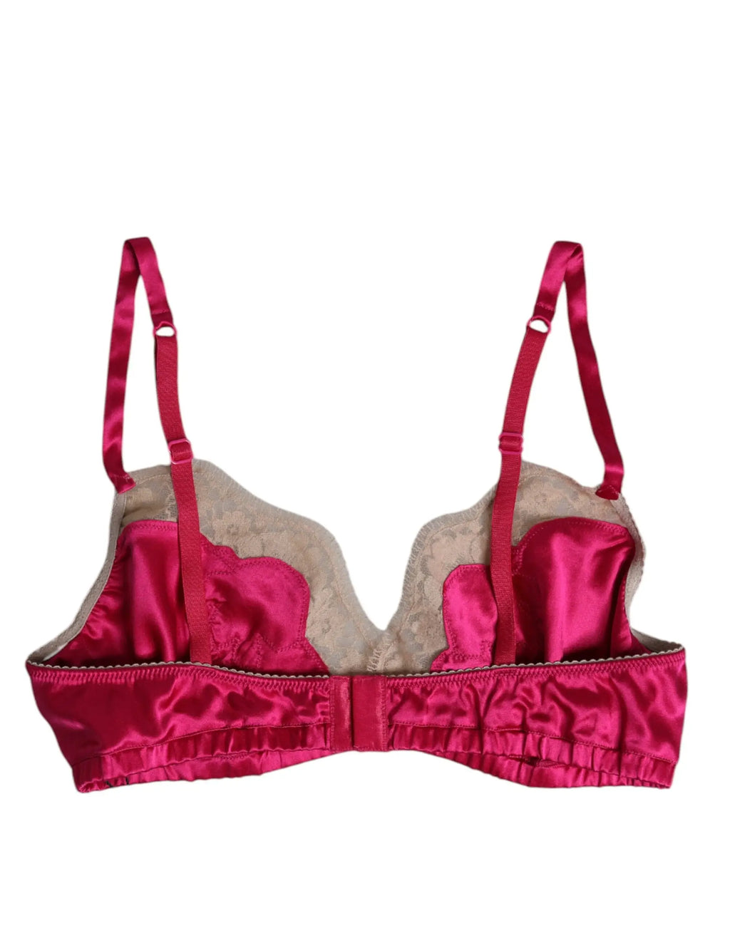 Dolce & gabbana magenta satin fuchsia non wire bra with floral lace trim and adjustable straps