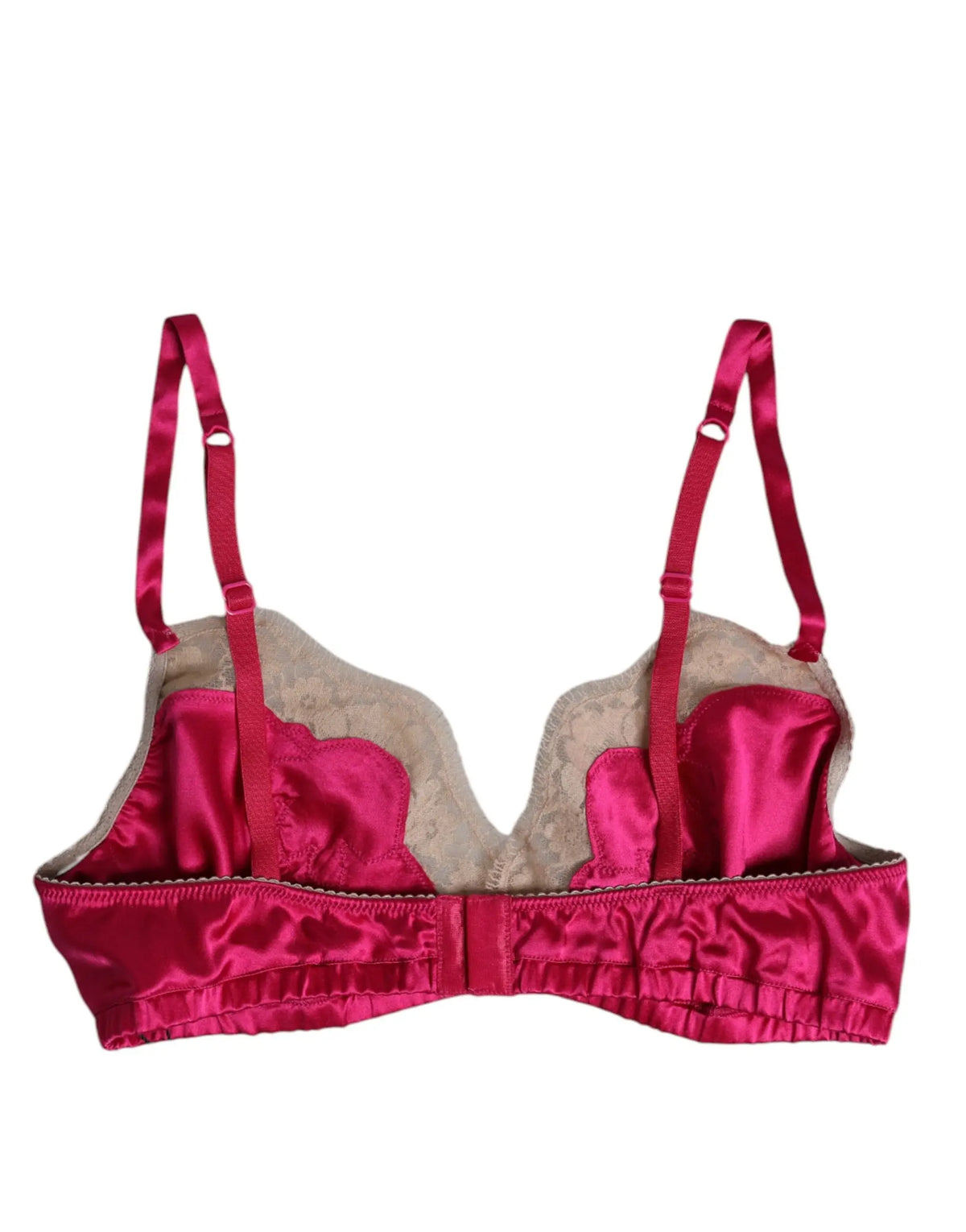 Dolce & gabbana magenta satin fuchsia non wire bra with floral lace trim and adjustable straps