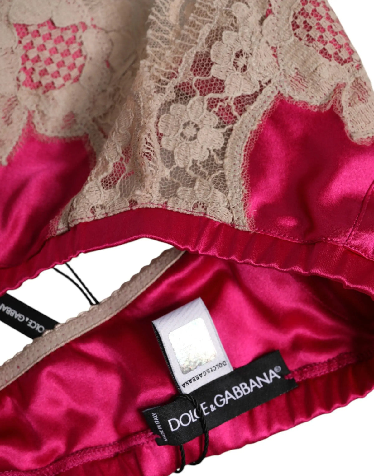 Soutien-gorge dolce & gabbana magenta en soie satiné avec dentelle florale beige délicate sans armature