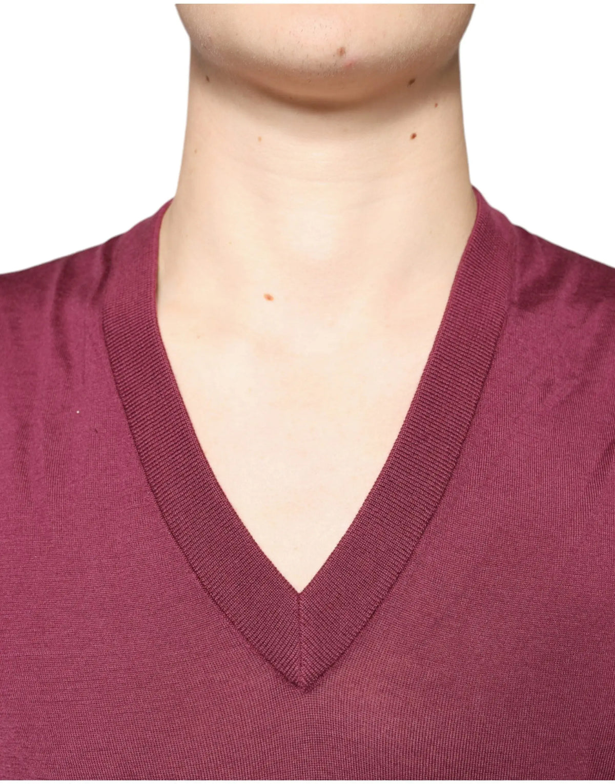 Dolce & Gabbana pull cachemire homme col en v bordeaux avec col côtelé et maille fine