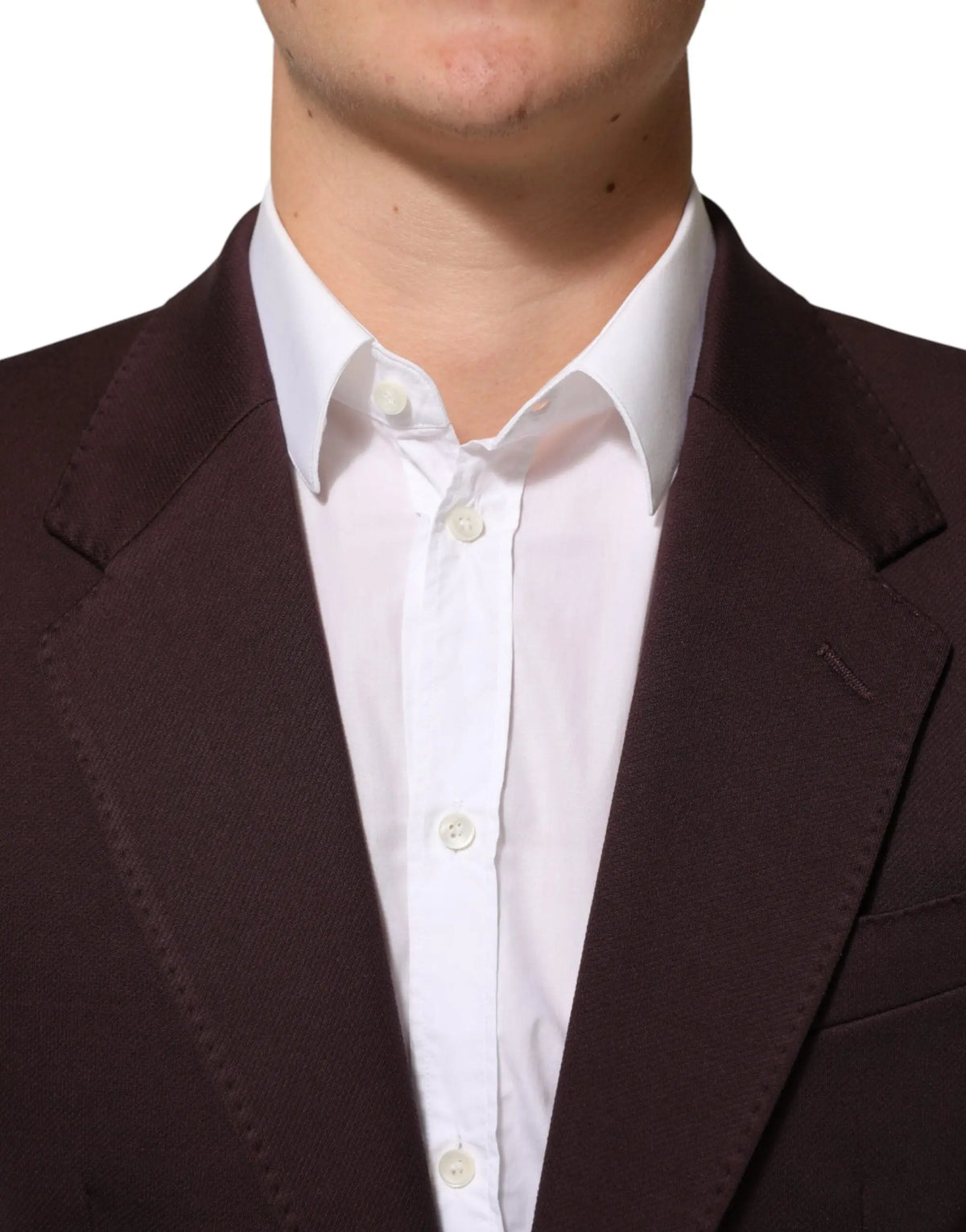 Veste de costume maroon en coton dolce gabbana marron foncé texturée portée sur une chemise blanche classique