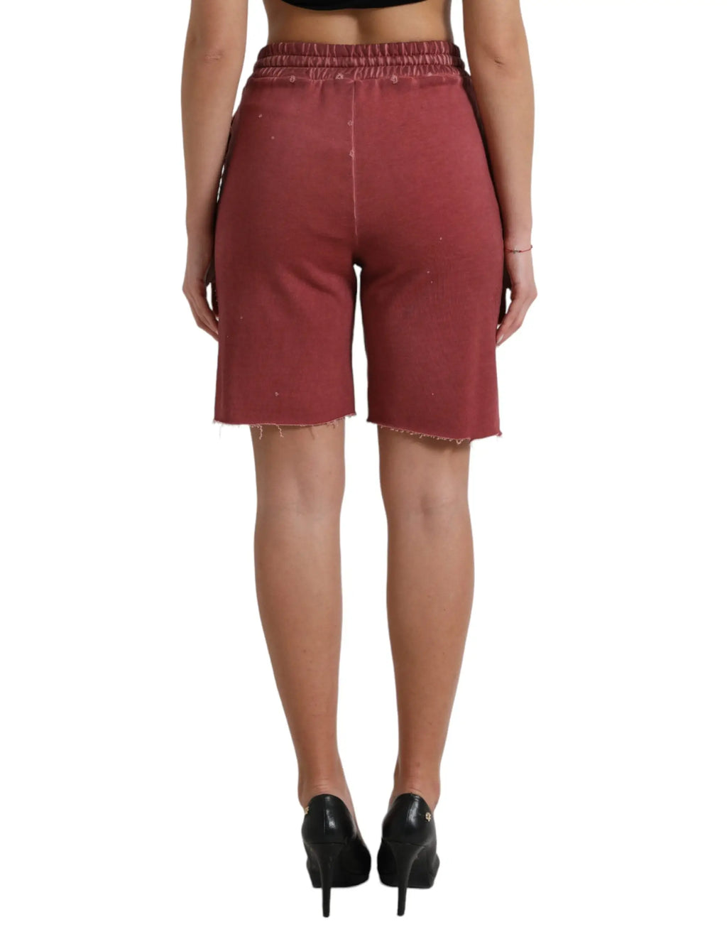 Shorts en denim couleur rouille avec ourlet effiloché et taille élastique dolce & gabbana coton haut taille
