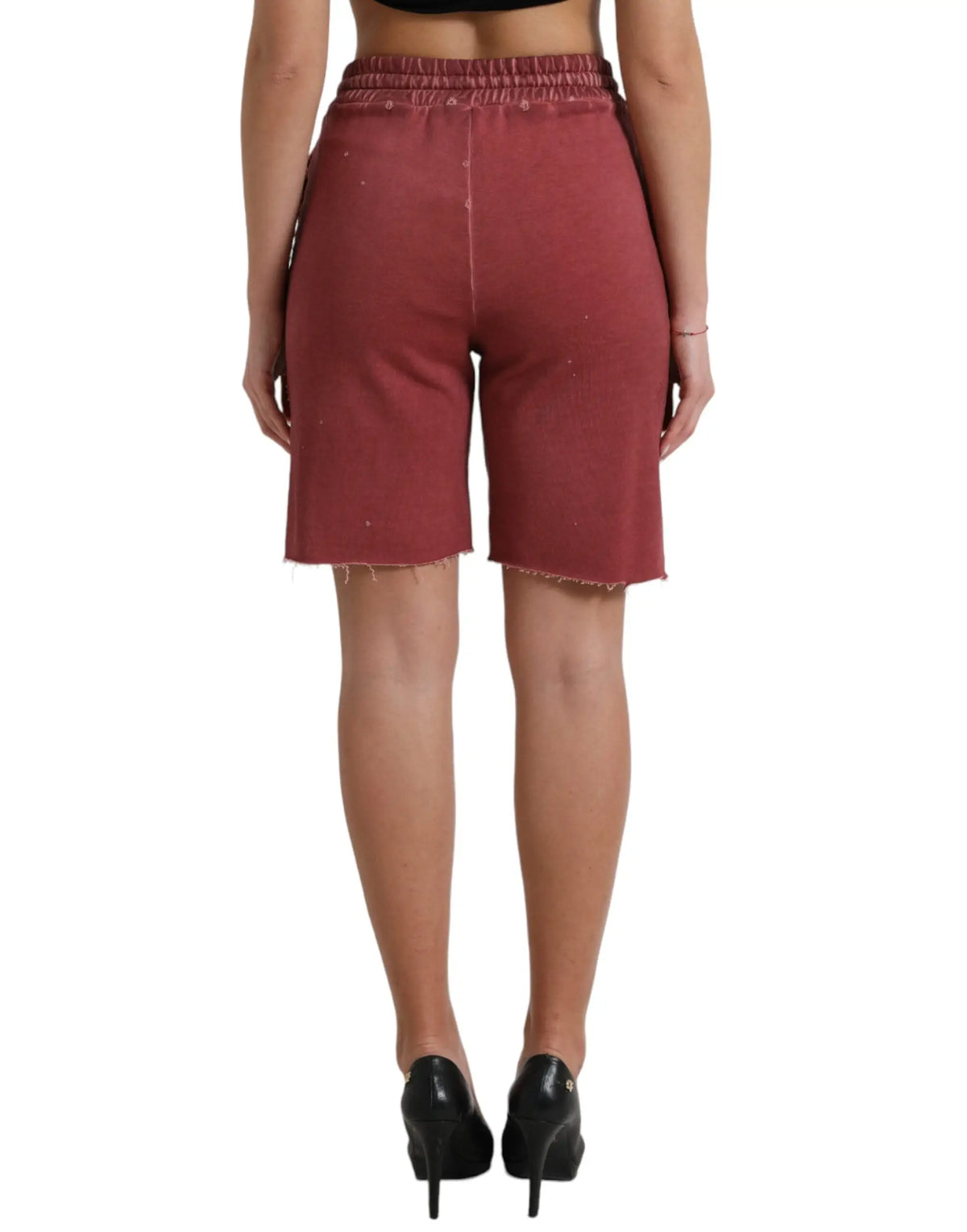 Shorts en denim couleur rouille avec ourlet effiloché et taille élastique dolce & gabbana coton haut taille