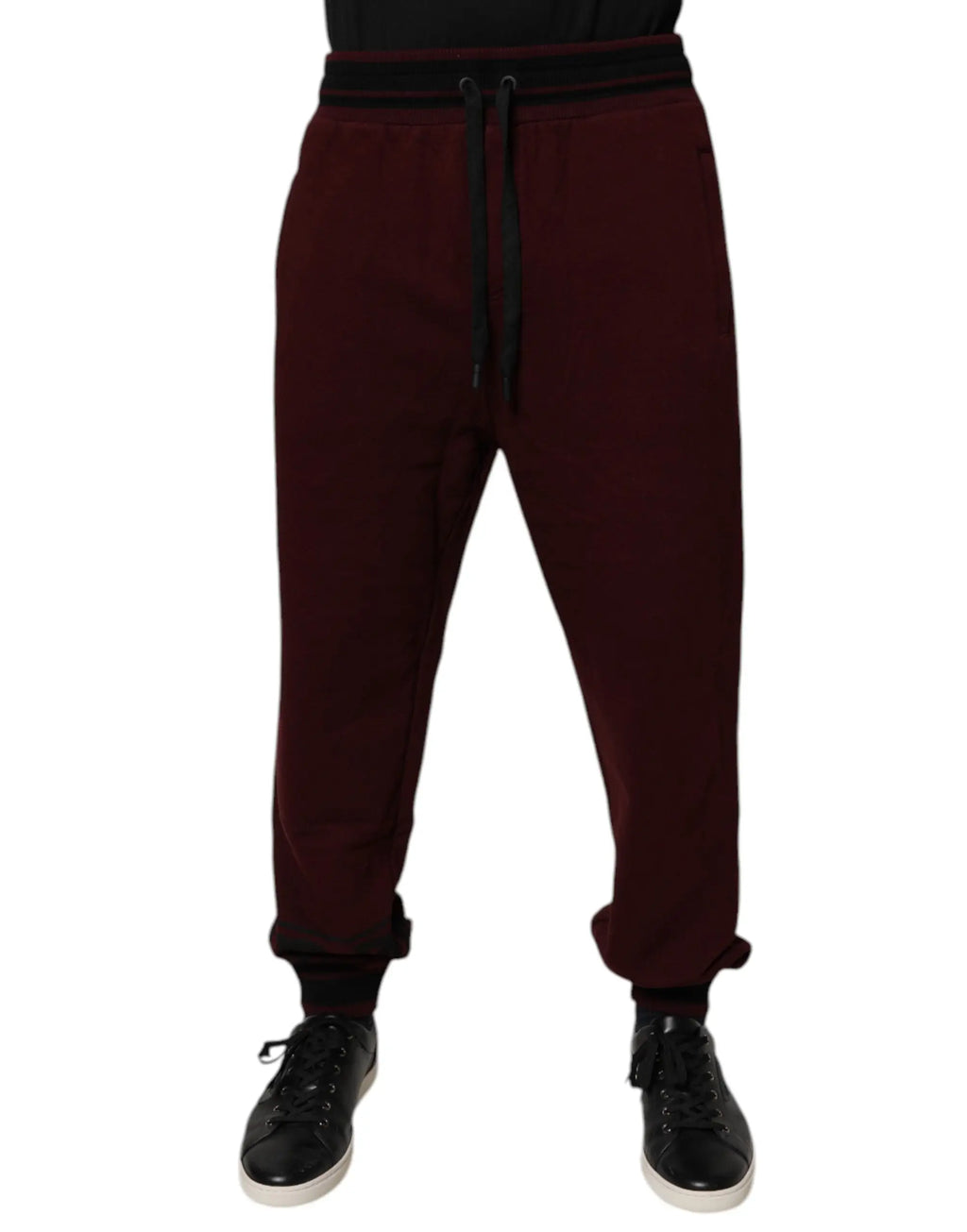 Joggers pour homme dolce & gabbana en coton maroon avec taille élastique noire et cordon assorti et chevilles côtelées