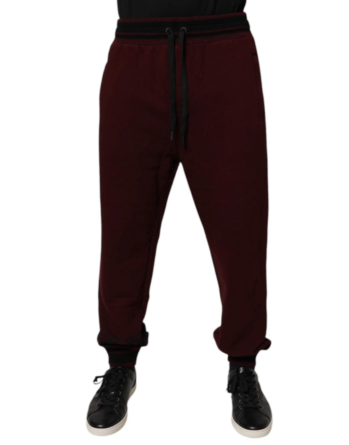 Joggers pour homme dolce & gabbana en coton maroon avec taille élastique noire et cordon assorti et chevilles côtelées