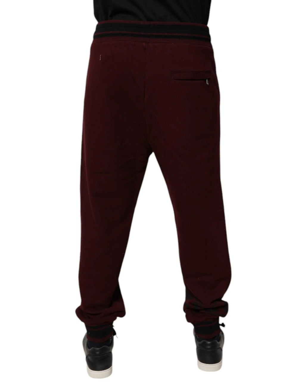 Dolce & gabbana pantalon jogger en coton bordeaux pour homme avec taille élastique noire et poches latérales