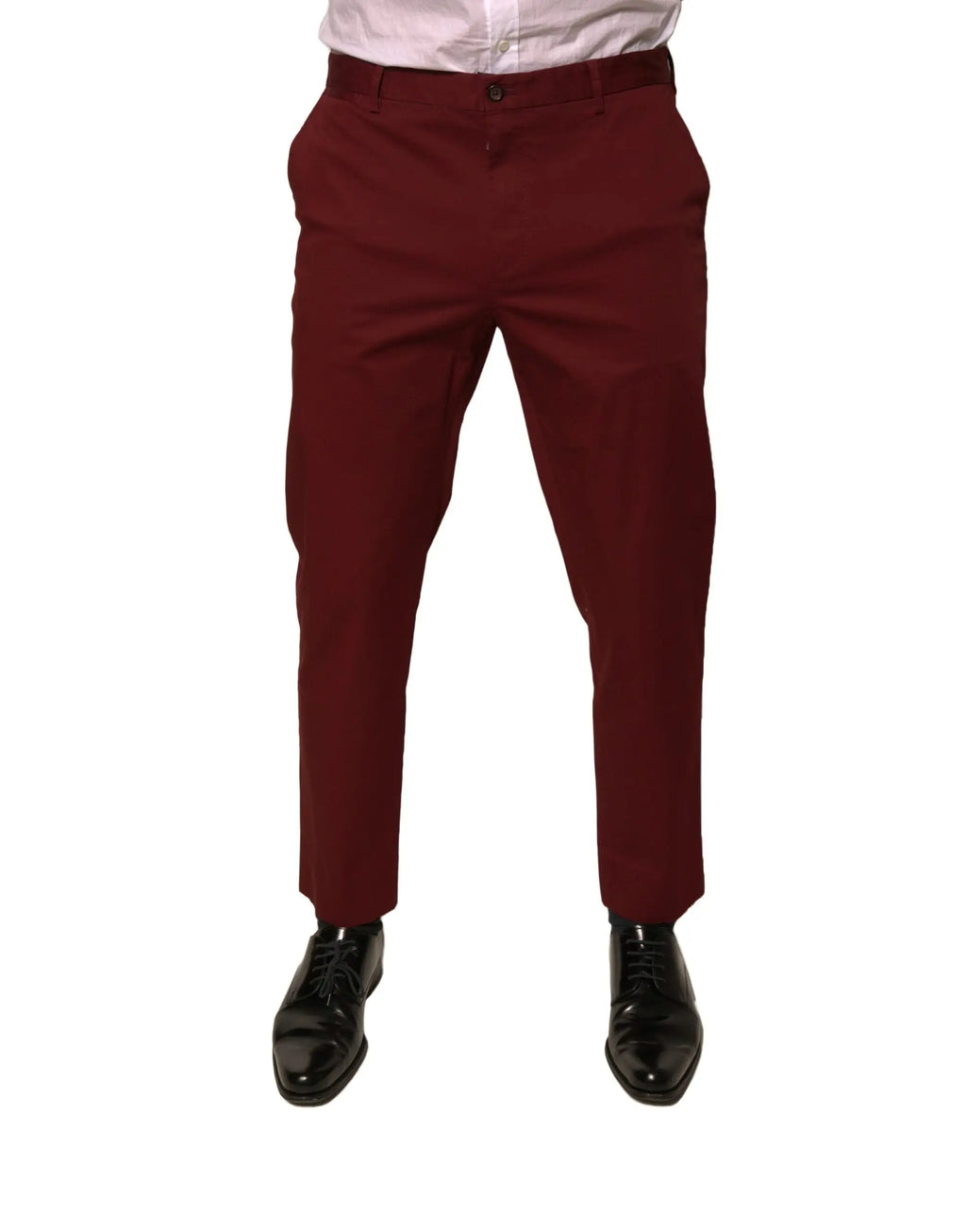 Pantalon chino bordeaux dolce gabbana en coton pour homme coupe ajustée avec plis subtils