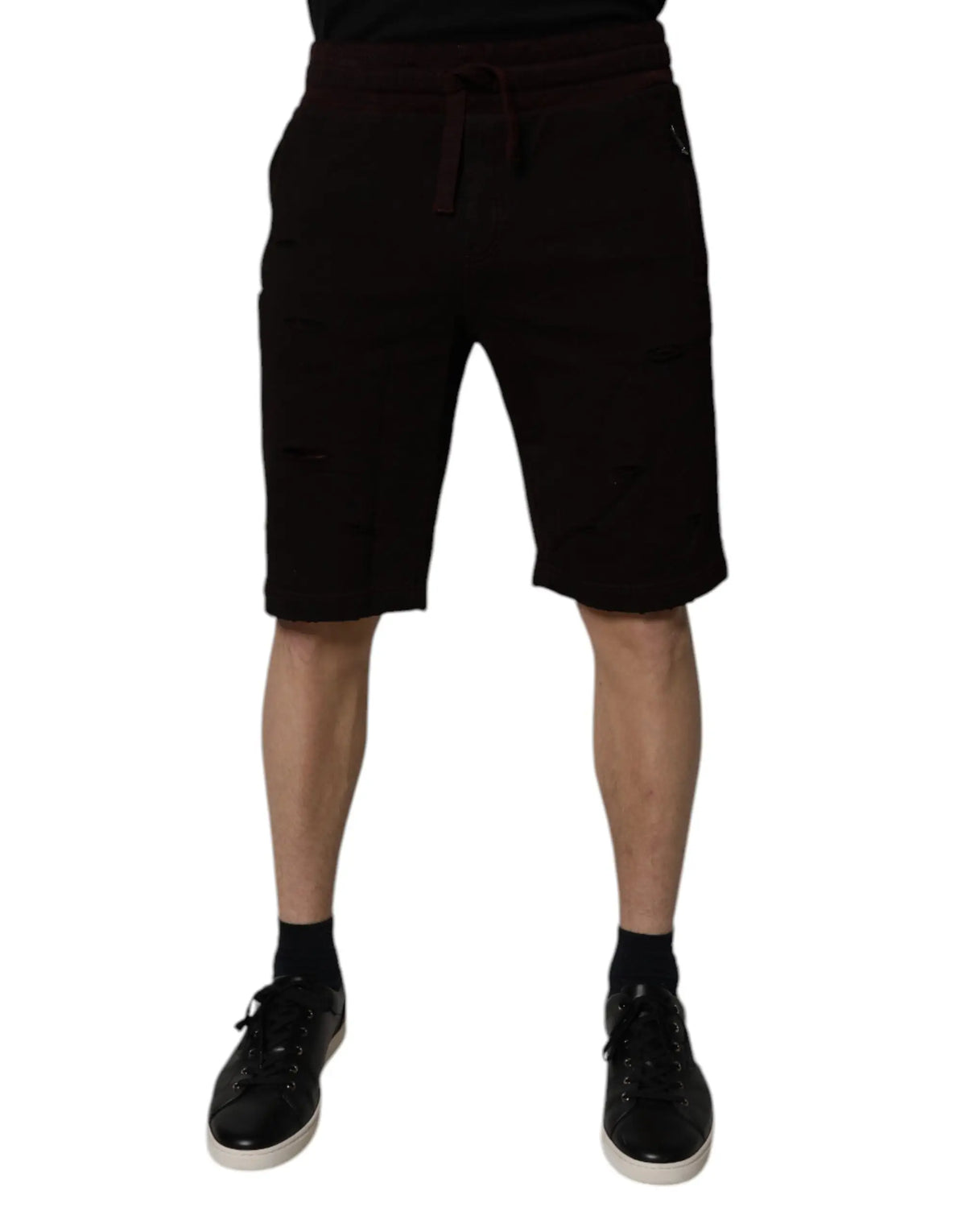 Short en coton noir dolce gabbana avec taille à cordon et poches latérales pour homme