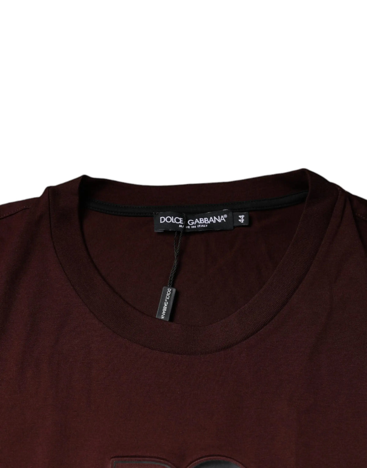 T-shirt dolce & gabbana maroon en coton avec logo dg et col rond et étiquette noire au niveau du col