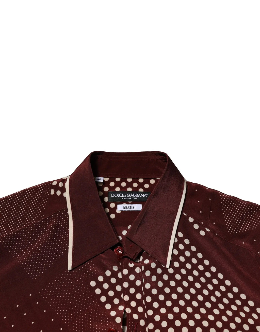Chemise casual à manches longues en soie dolce & gabbana marron à pois blancs avec col crème contrastant