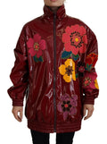 Veste bomber maroon glossy dolce & gabbana en polyester pour femme ornée d appliqués floraux roses jaunes et violets