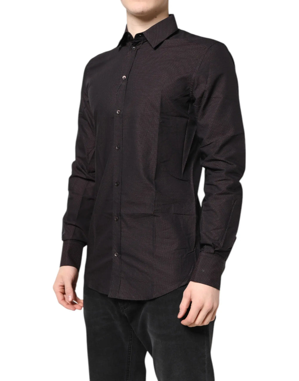 Chemise habillée pour hommes dolce & gabbana en coton jacquard noir avec motif texturé subtil