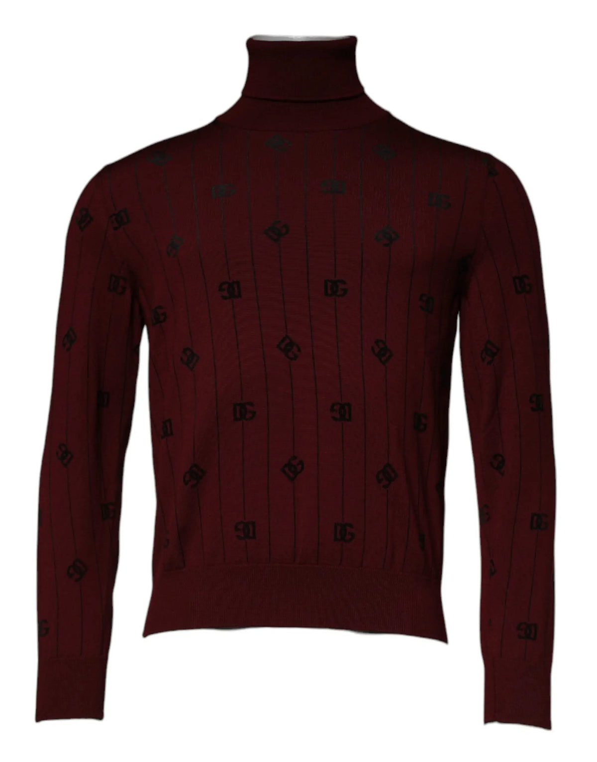 Dolce gabbana pull col roulé bordeaux avec motif monogramme dg noir subtil en maille côtelée