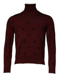Pull col roulé dolce & gabbana bordeaux avec motif monogramme dg subtil en maille côtelée