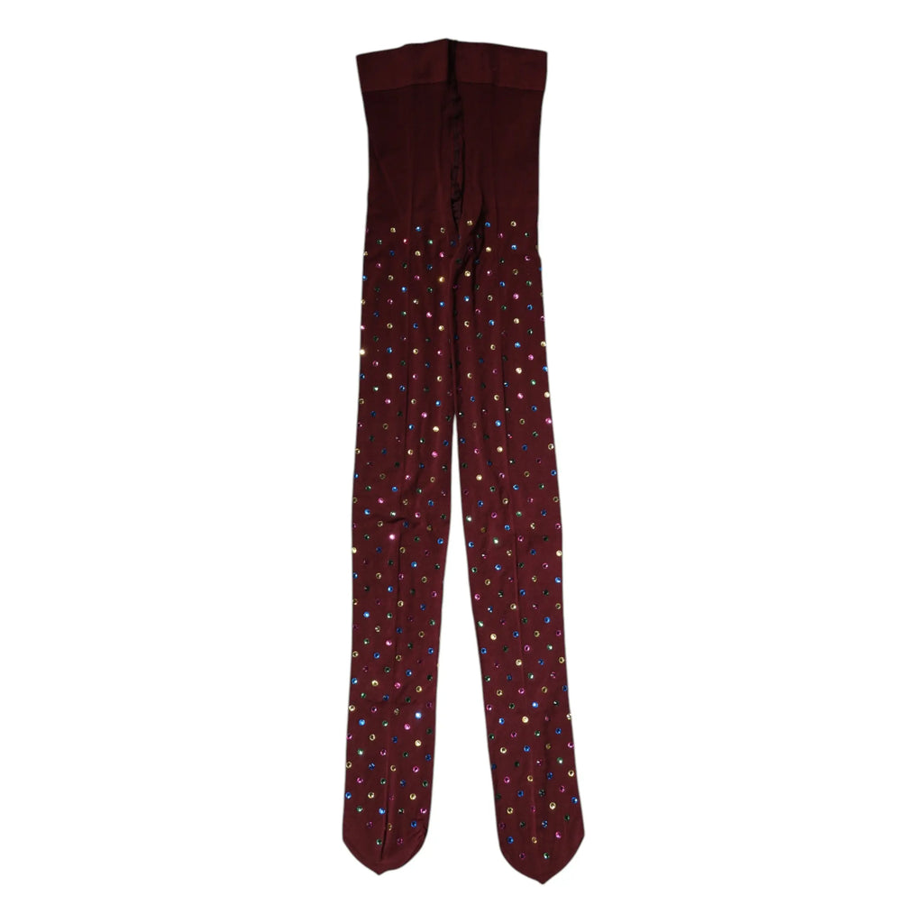 Collants en nylon marron dolce & gabbana ornés de cristaux multicolores éparpillés