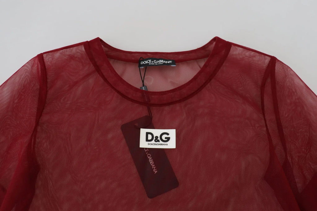 Top sheer rouge dolce gabbana en nylon avec col rond et manches longues assorti à robe mini rouge à deux couches