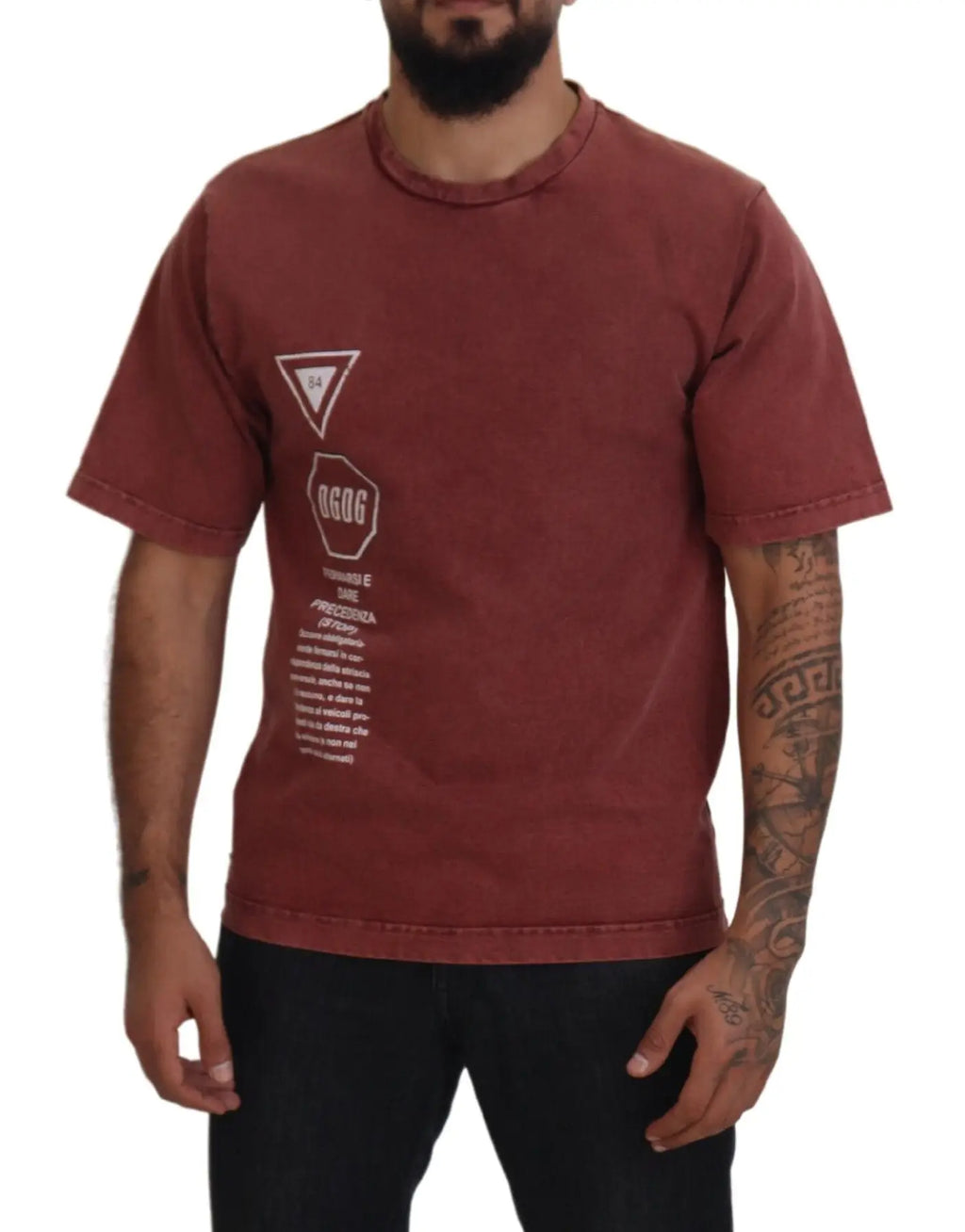 T-shirt dolce & gabbana bordeaux à manches courtes avec impression blanche géométrique au niveau de la poitrine