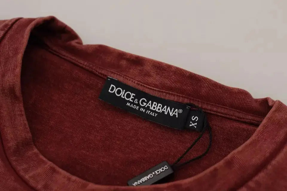 T-shirt dolce & gabbana en coton maron avec col rond étiquette noire made in italy taille xs