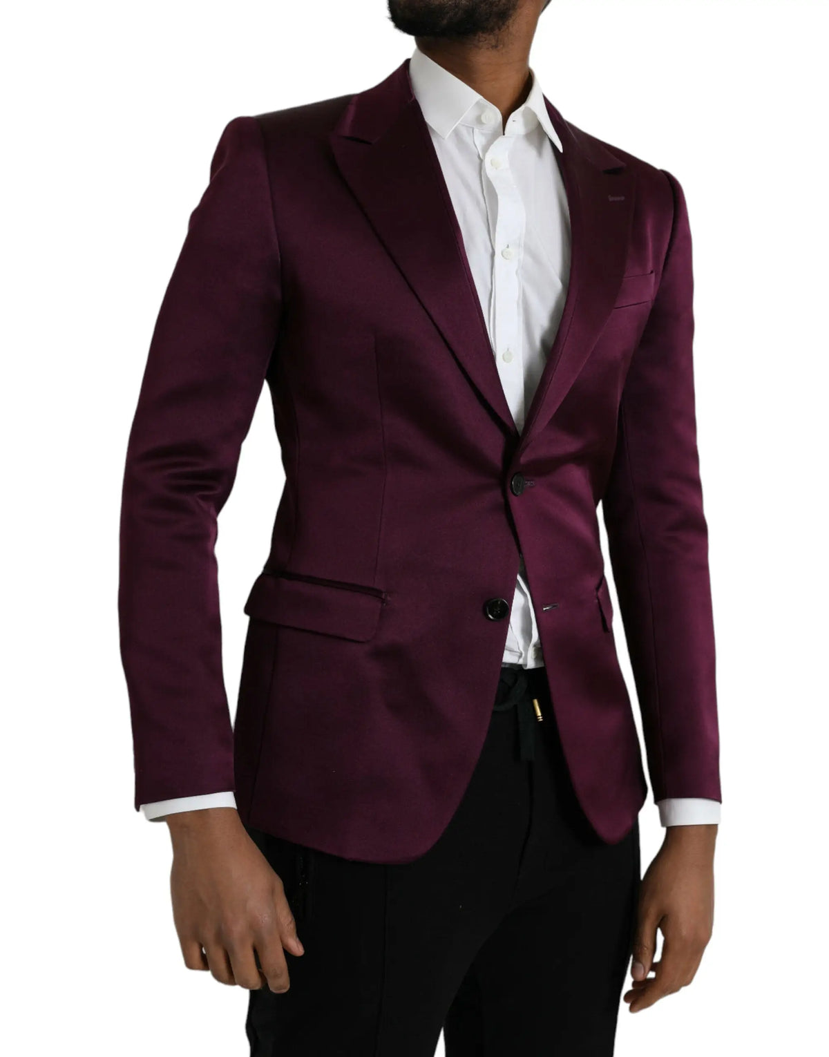 Dolce & gabbana blazer maroon en satin soyeux avec coupe ajustée et boutons noirs