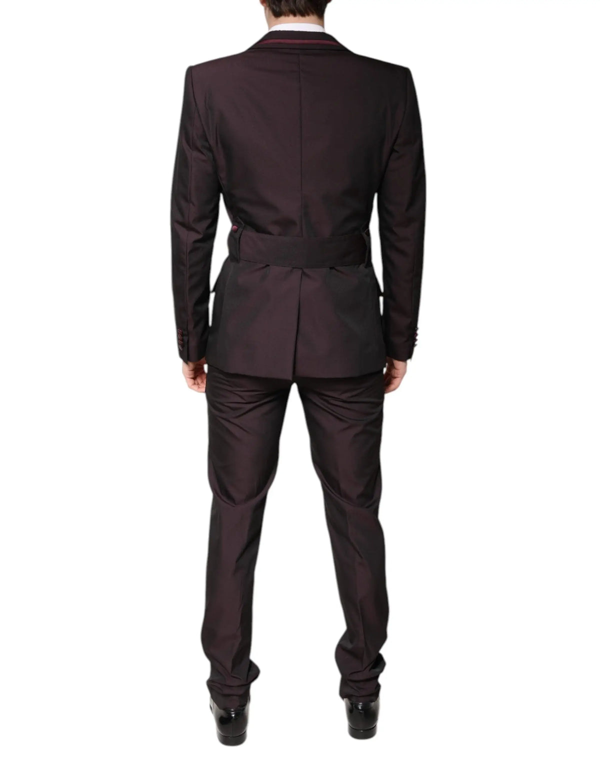 Costume deux pièces dolce & gabbana noir avec bordure rouge subtile col et poignets élégant et tailleur formel