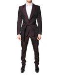 Costume deux pièces formel dolce & gabbana bordeaux avec finitions maron et ceinture nouée à la taille