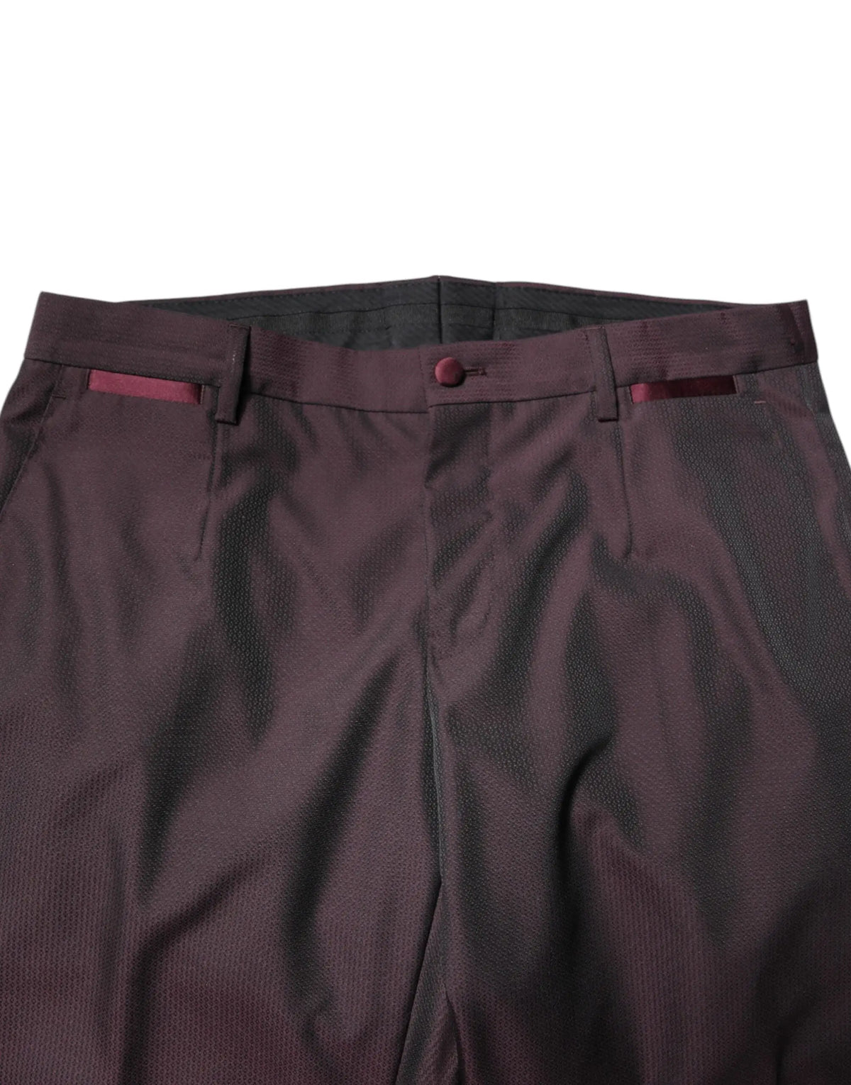 Pantalon plissé bordeaux foncé avec texture subtile et bordure contrastante marron pour costume formel dolce & gabbana