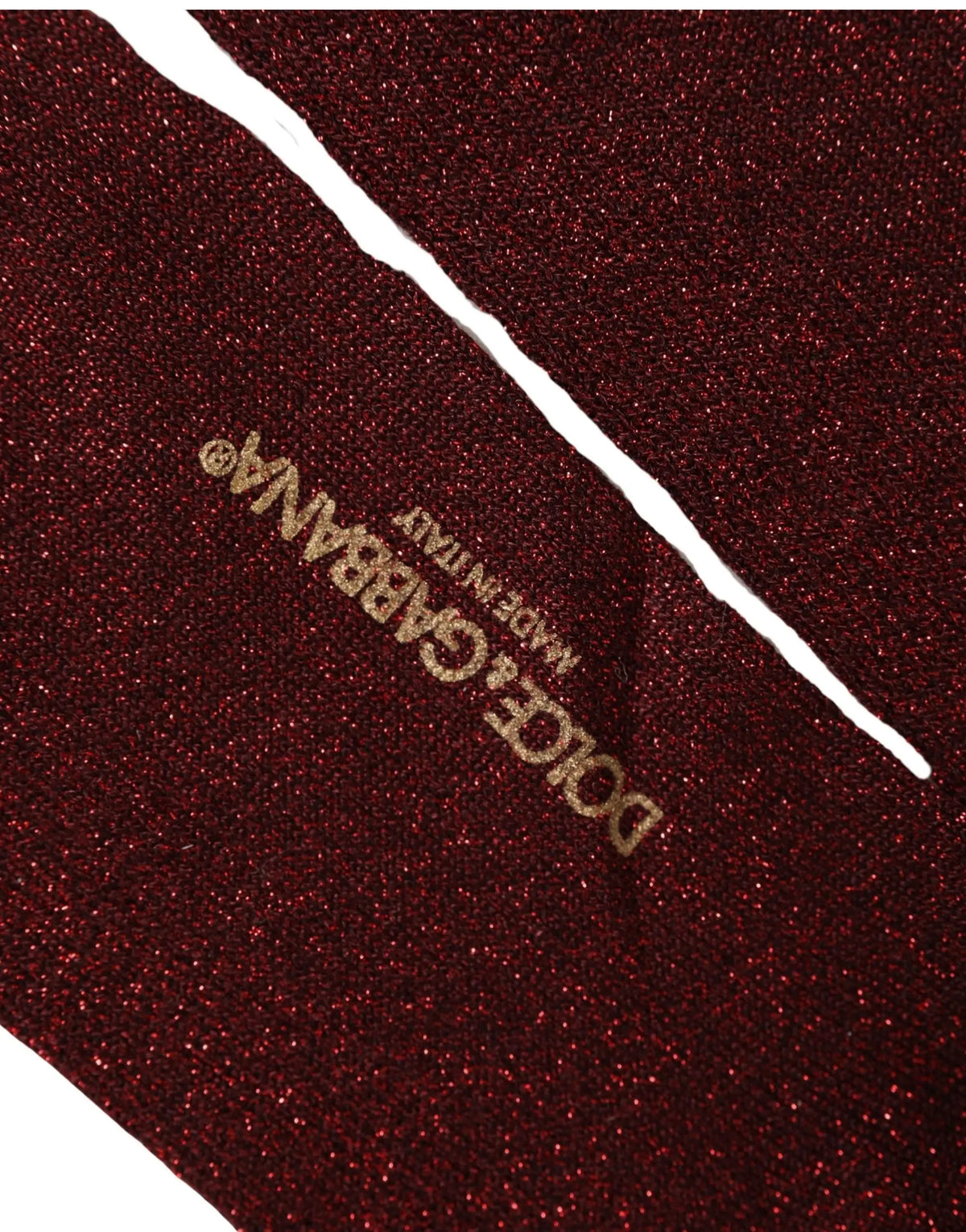 Chaussettes accessoires mi-mollet dolce & gabbana en viscose bordeaux scintillant avec couture blanche et logo doré
