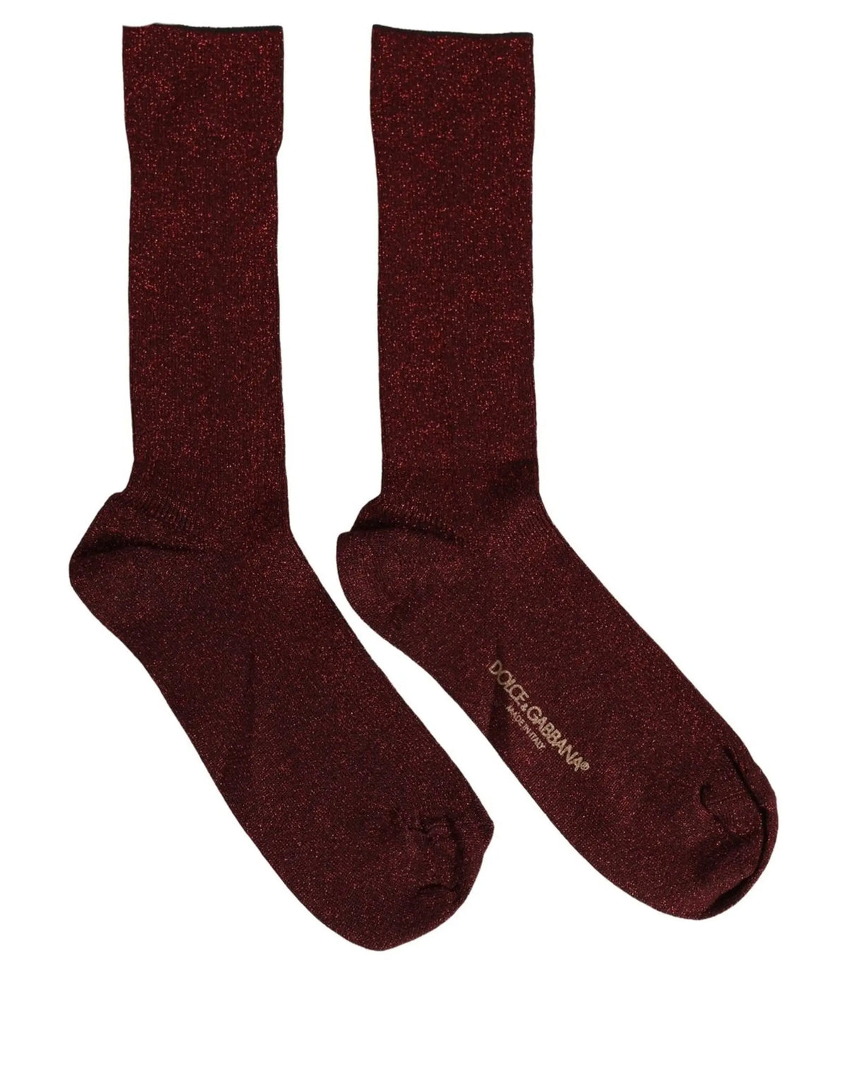 Une paire de chaussettes mi-mollet dolce & gabbana en viscose bordeaux pailletée avec logo brodé au talon vue arrière
