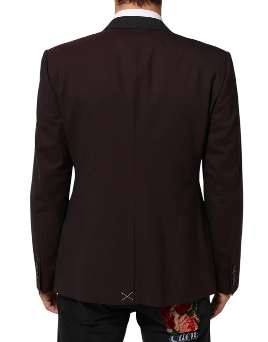 Veste blazer dolce & gabbana en laine marron foncé avec col noir et détails discrets de couture blanche