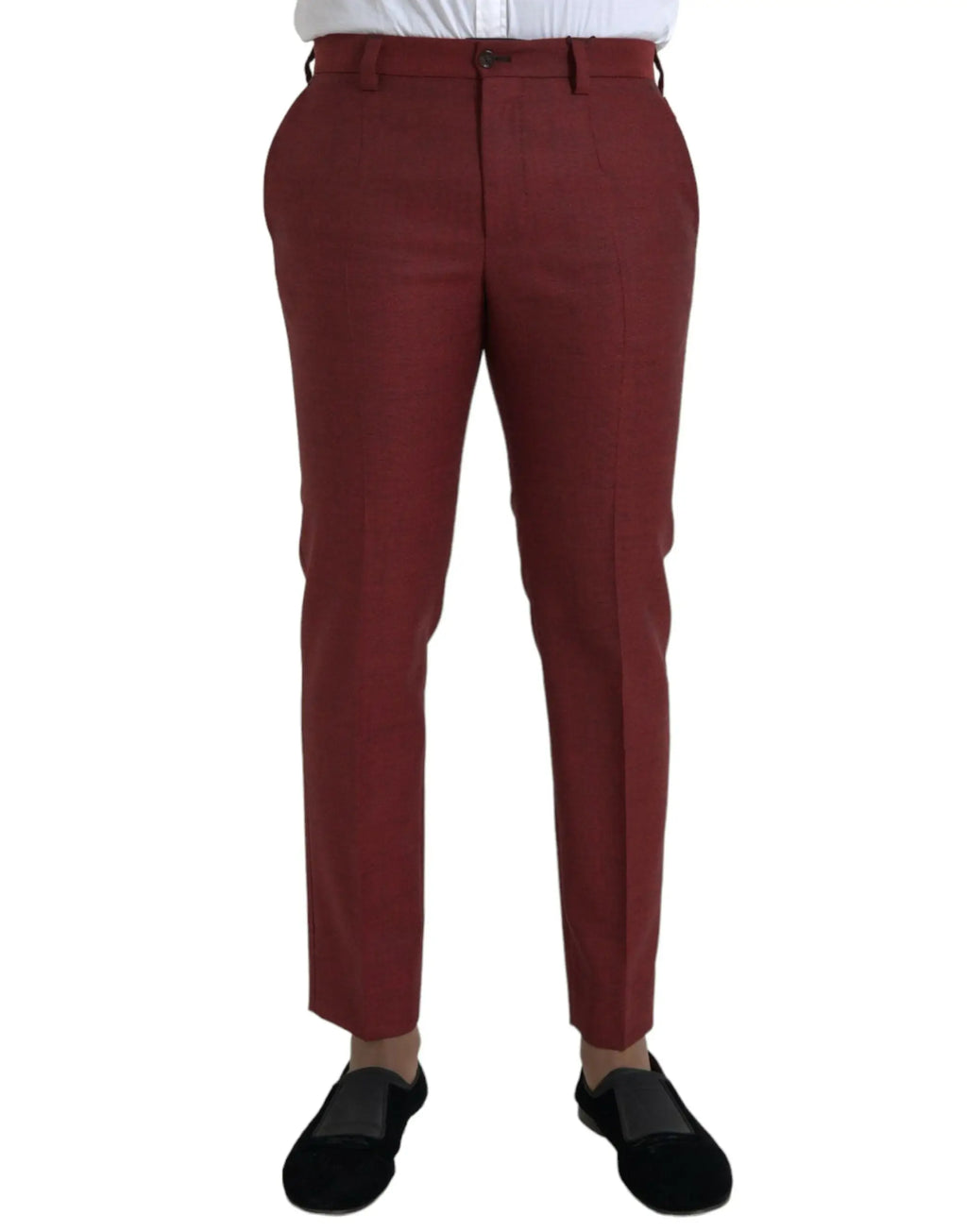 Une paire de pantalons slim en laine bordeaux riche avec un design classique et des plis subtils par dolce & gabbana