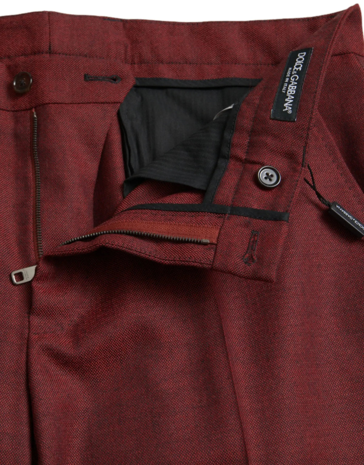 Pantalon habillé homme dolce gabbana en laine mélangée bordeaux à tissage subtil et doublure intérieure noire