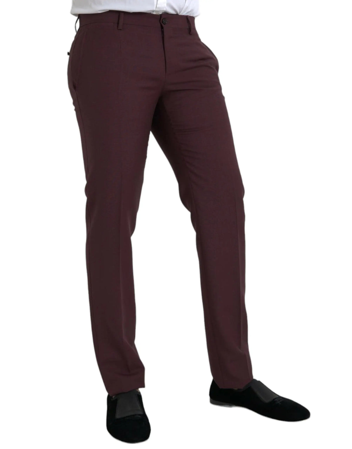Pantalon de costume slim fit en laine bordeaux foncé dolce gabbana avec coupe ajustée et plis subtils